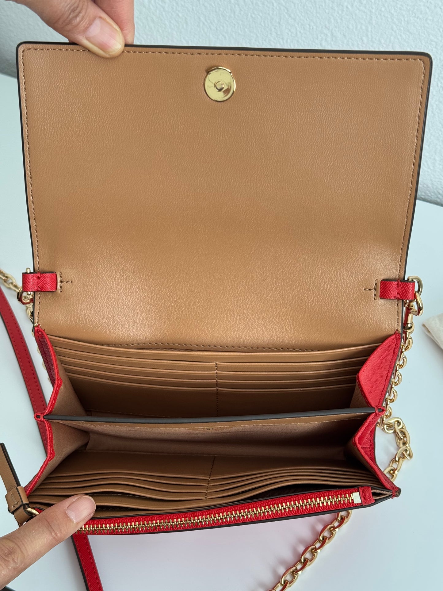 Tory Burch Robinson Chain Wallet Crossbody Red