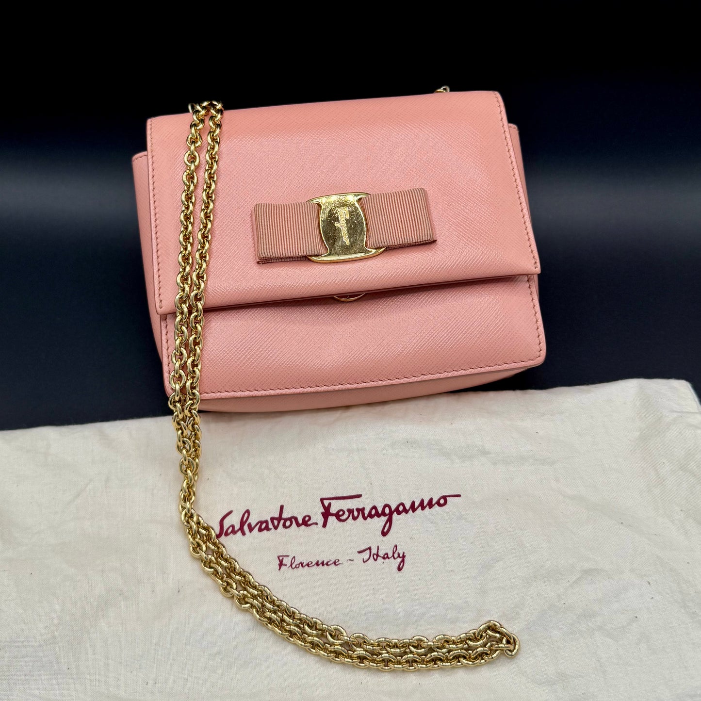Salvatore Ferragamo Calfskin Mini Vara Bow Crossbody Bag Pink