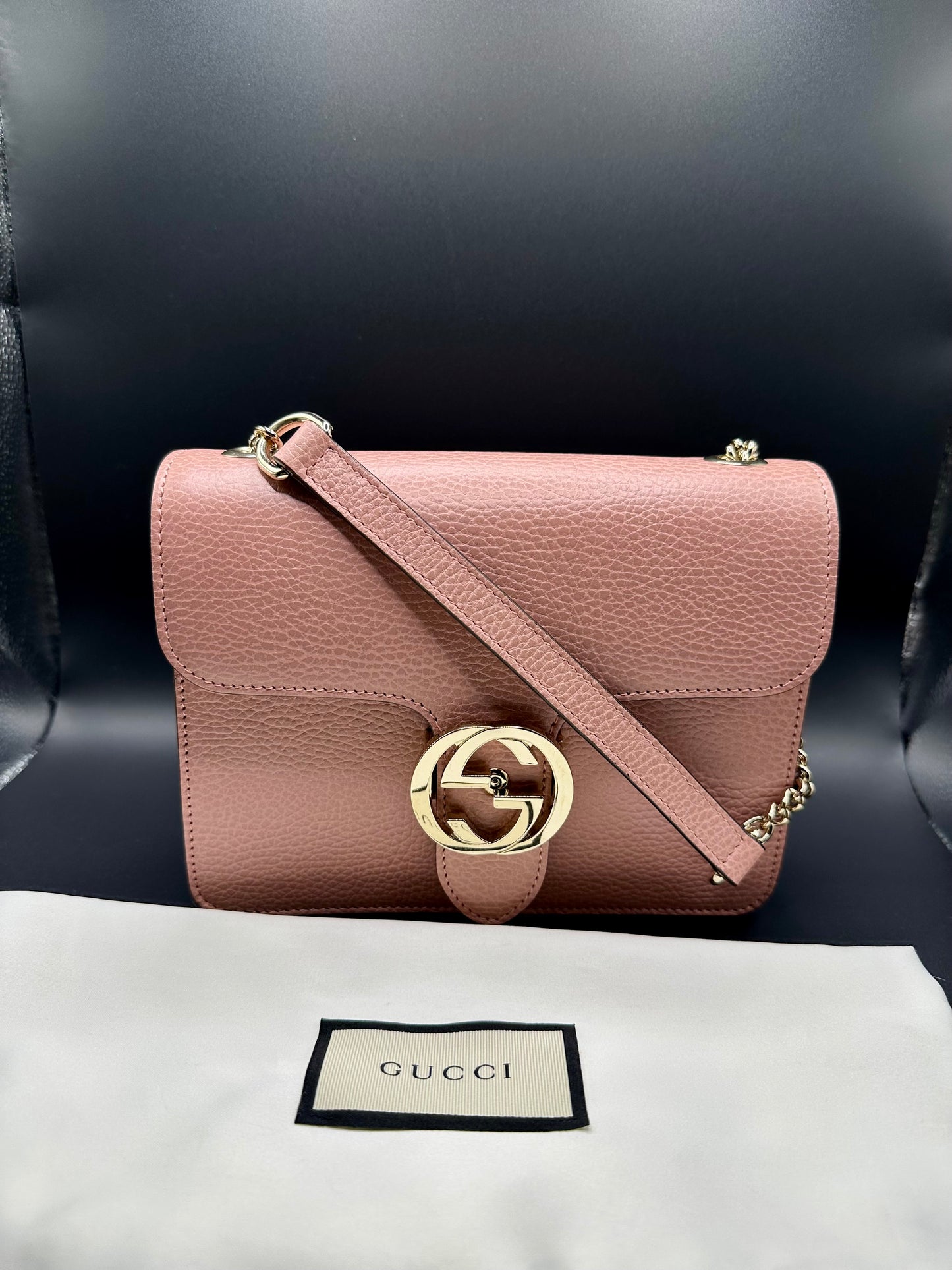 Gucci Interlocking G Chain Shoulder Bag Calfskin Leather – Pink