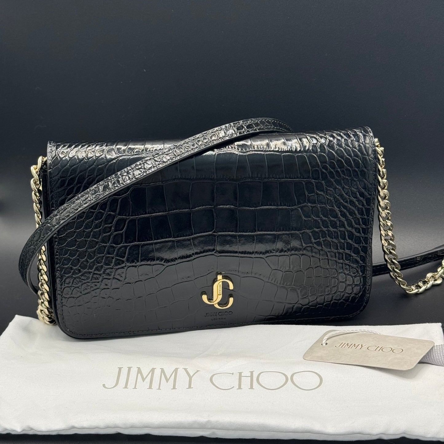 Jimmy Choo Croc Embossed Palace Mini Bag - Black