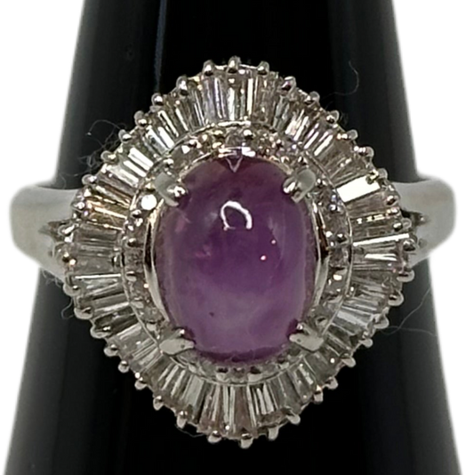 Star Sapphire 4.36 carats, Natural Diamond 0.81 carats, Platinum 900